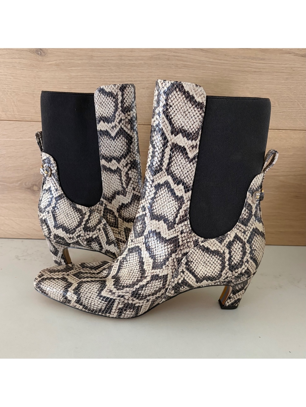 Sam Edelman Margo Roccia Python Snake Print Kitten Heel Boots Womens 8.5M